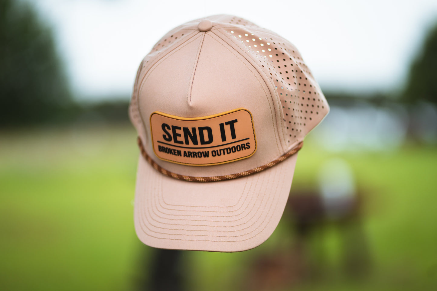 "SEND IT" Tan performance mesh hat